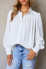 Gathered Detail Puff Sleeve Shirt - Flyclothing LLC