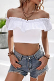 Off-Shoulder Ruffled Cropped Top - Trendsi