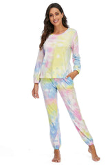 Tie-Dye Top and Drawstring Pants Lounge Set - Flyclothing LLC