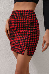 Houndstooth Slit Mini Skirt - Flyclothing LLC