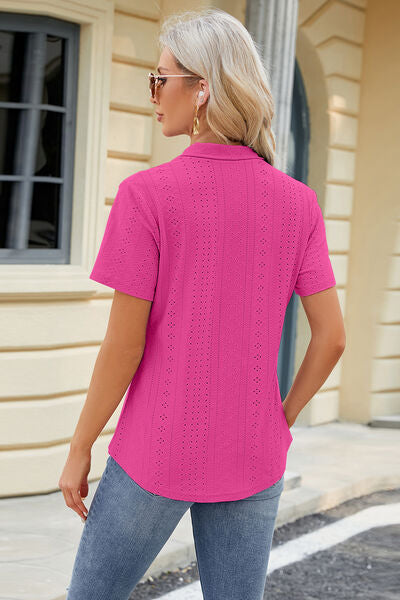 Eyelet Short Sleeve Blouse - Flyclothing LLC