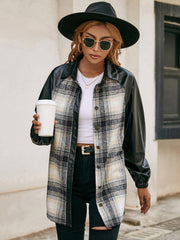 Plaid Button Down Raglan Sleeve Jacket - Flyclothing LLC