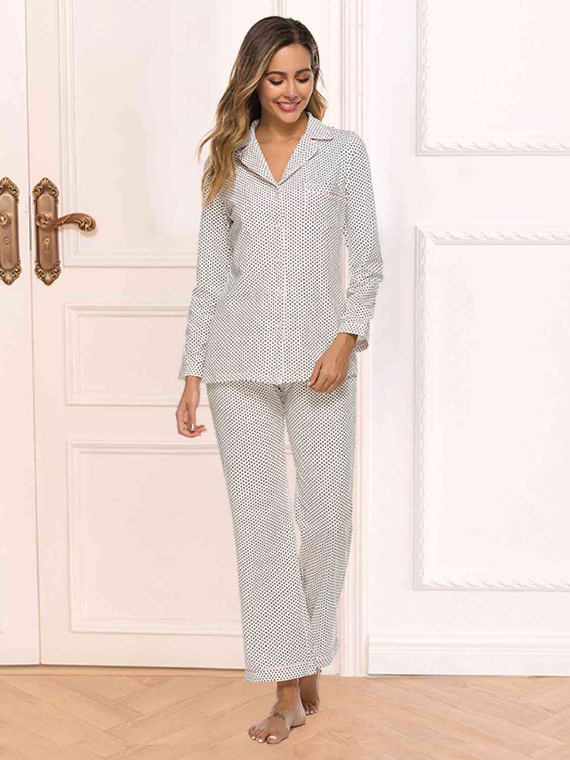 Collared Neck Loungewear Set with Pocket - Flyclothing LLC