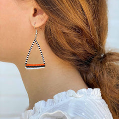 Maasai Bead Triangle Dangle Earrings, Black/White/Orange - Flyclothing LLC