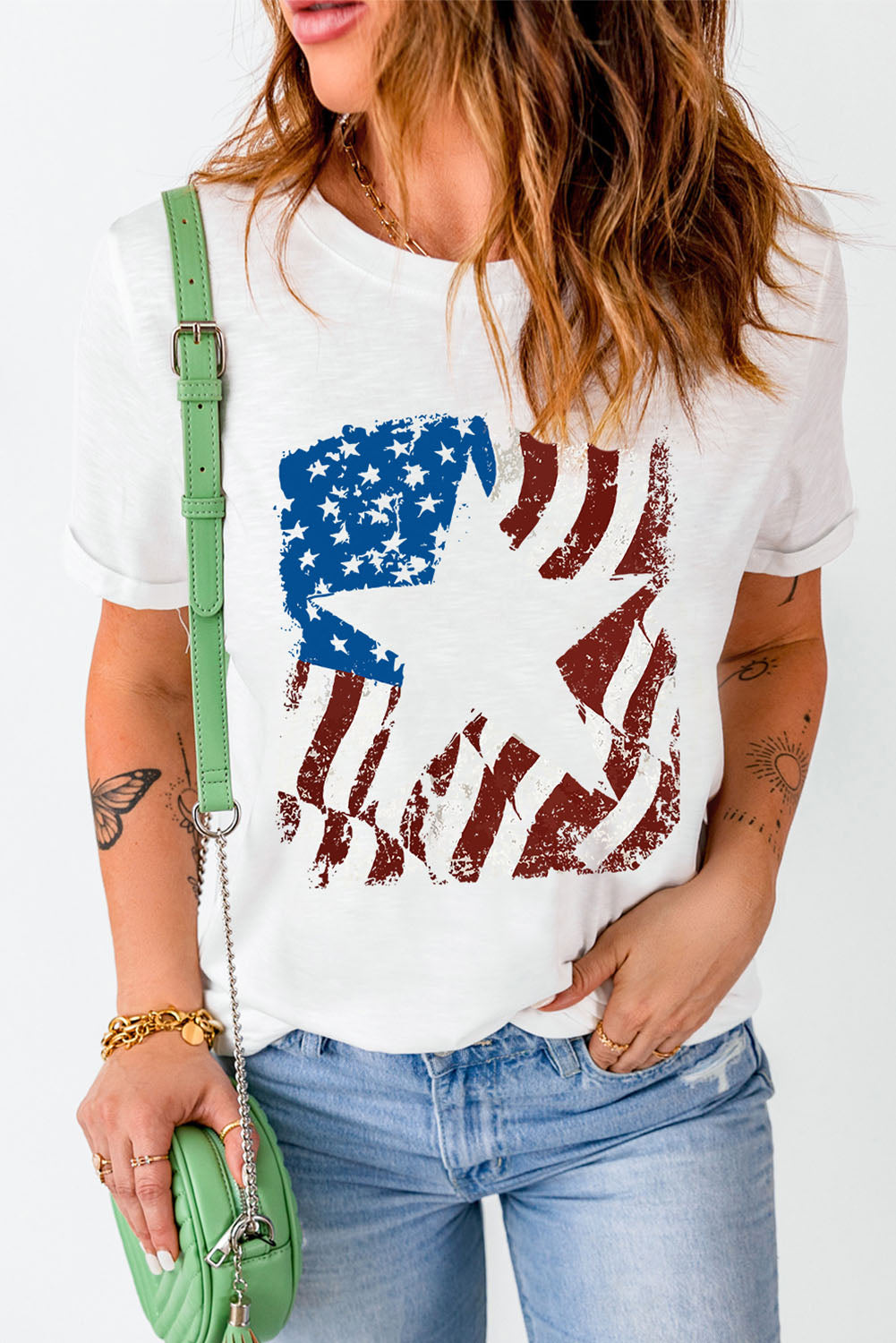 US Flag Graphic Round Neck Tee - Flyclothing LLC