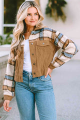 Plaid Collared Neck Button Down Jacket - Flyclothing LLC