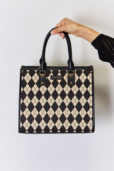 David Jones Argyle Pattern PU Leather Handbag - Flyclothing LLC