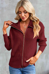 Zip-Up Collared Cardigan - Flyclothing LLC