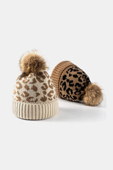 Leopard Pom-Pom Cuffed Beanie - Trendsi