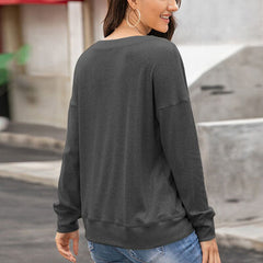 Quarter Button Dropped Shoulder Blouse - Flyclothing LLC