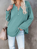 Buttoned Drop Shoulder Top - Trendsi