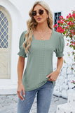 Eyelet Square Neck Short Sleeve T-Shirt - Flyclothing LLC