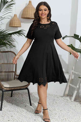 Plus Size Round Neck Openwork Dress - Flyclothing LLC