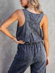 Drawstring Waist Sleeveless Jumpsuit - Flyclothing LLC