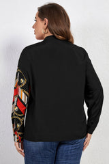 Plus Size Contrast Color Notched Neck Shirt - Flyclothing LLC