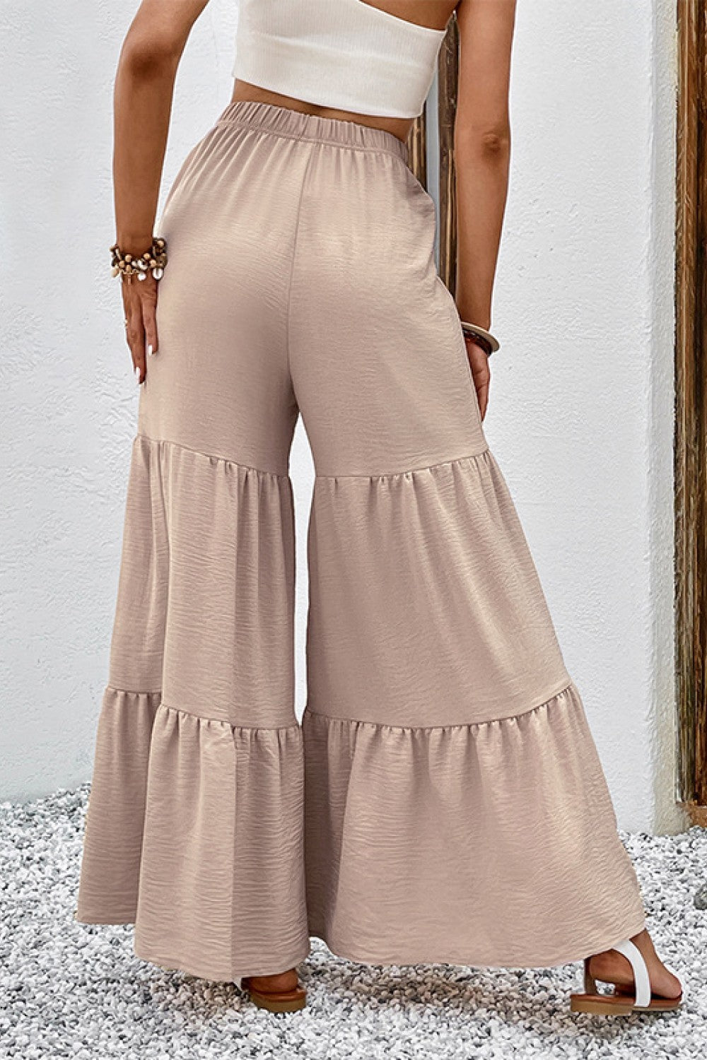 Drawstring Waist Tiered Flare Culottes - Flyclothing LLC