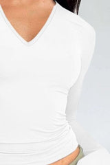 V-Neck Long Sleeve T-Shirt - Trendsi