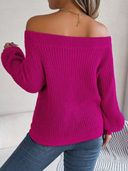 Openwork Off-Shoulder Long Sleeve Sweater - Flyclothing LLC