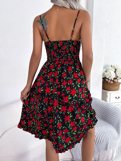 Printed Plunge Cap Sleeve Cami Dress - Flyclothing LLC