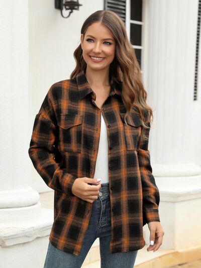 Plaid Button Up Pocketed Shirt - Flyclothing LLC