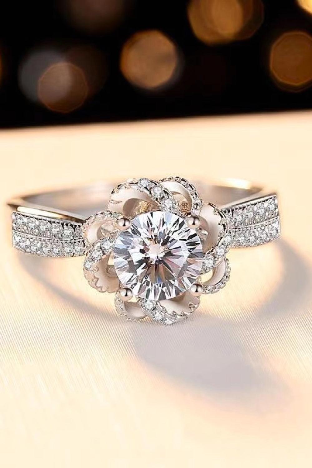 Moissanite Floral 18K Platinum-Plated Ring - Flyclothing LLC