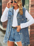 Collared Neck Sleeveless Denim Top with Pockets - Trendsi