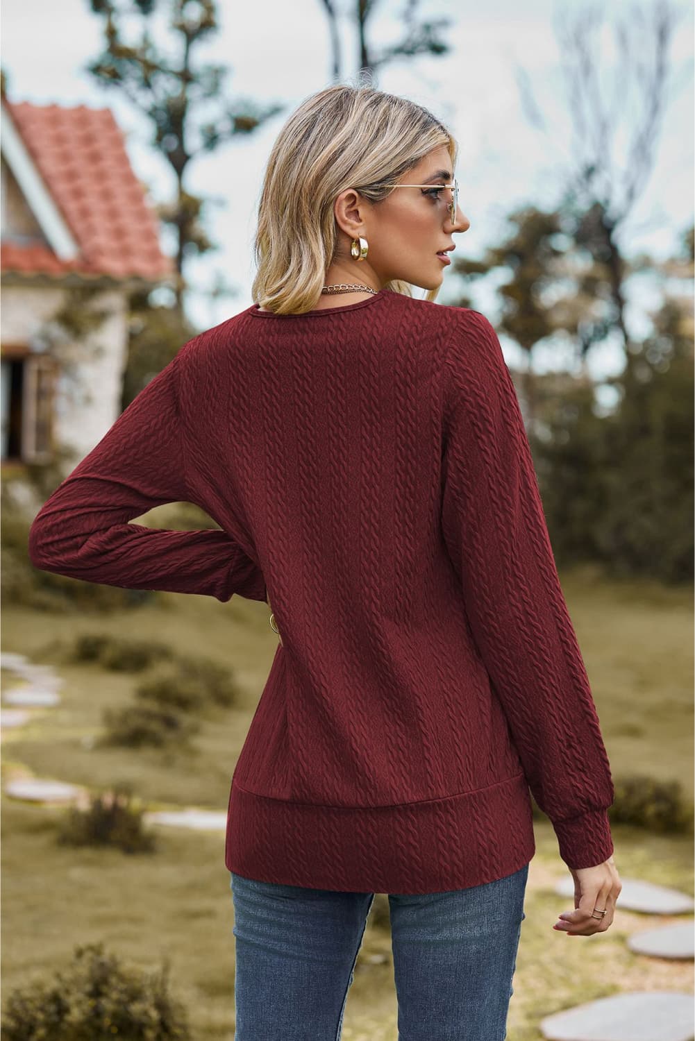 Square Neck Long Sleeve Blouse - Flyclothing LLC