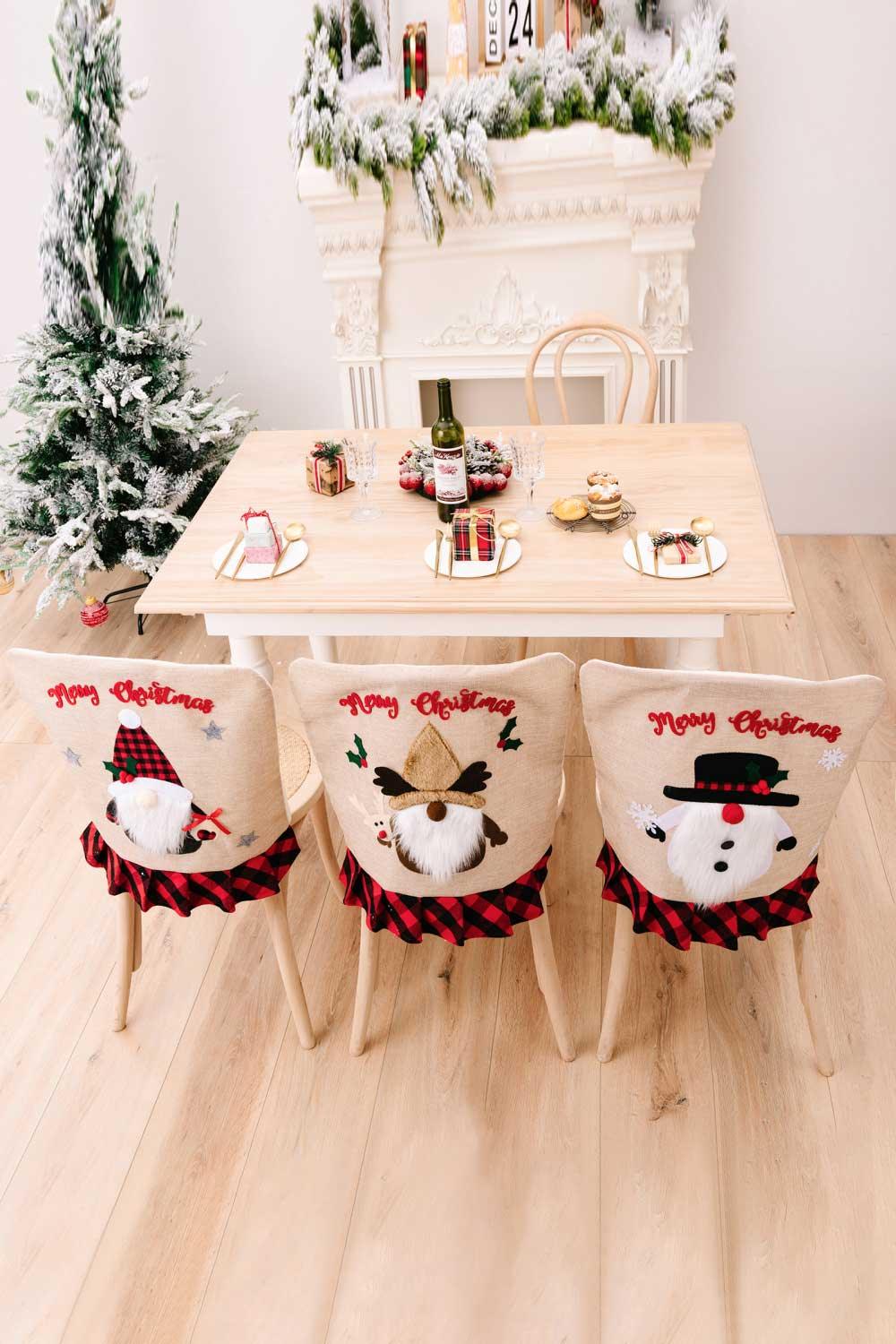 3-Pack Plaid Christmas Gnome Chair Covers - Flyclothing LLC