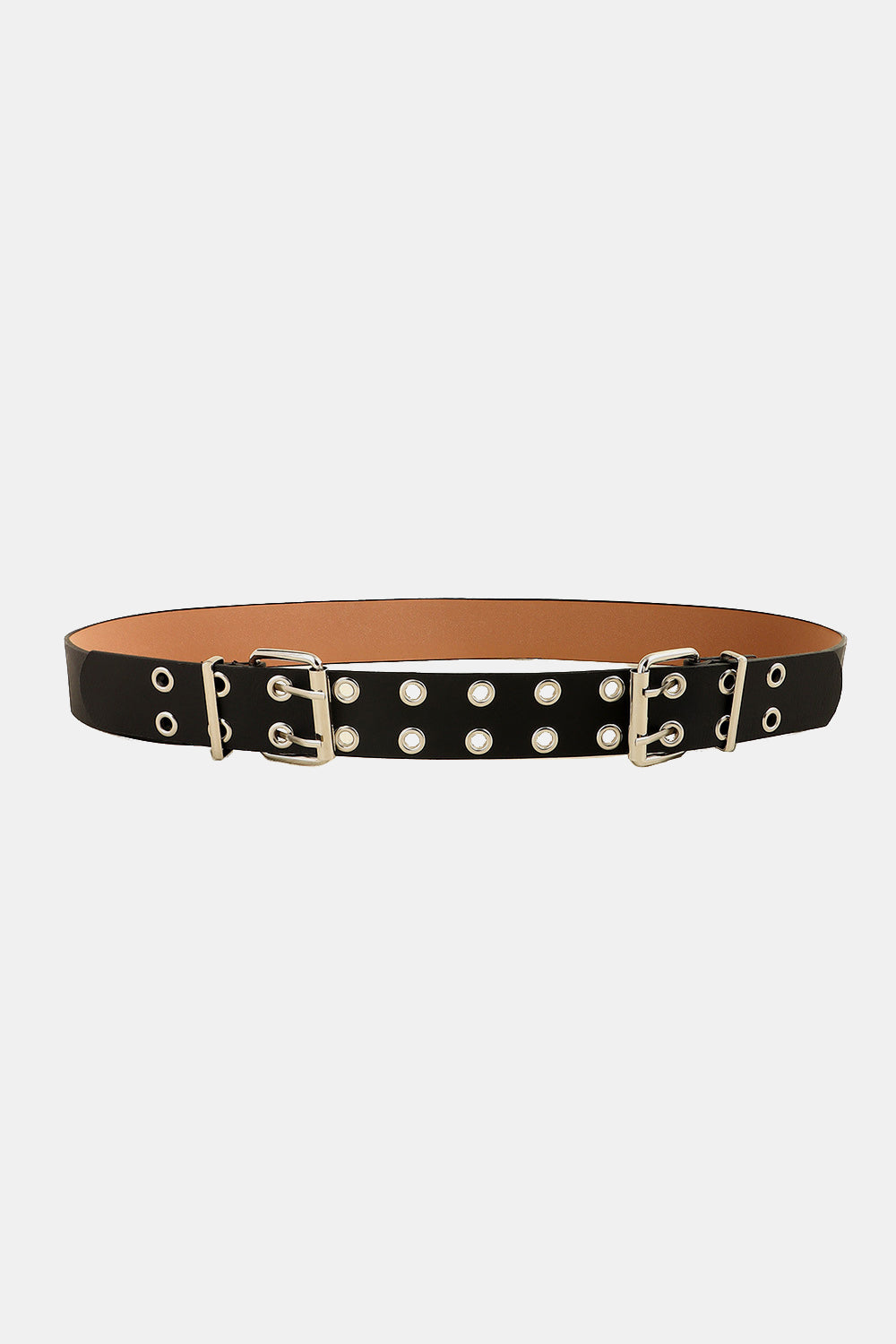 Double Row Star Grommet PU Leather Belt Black / M