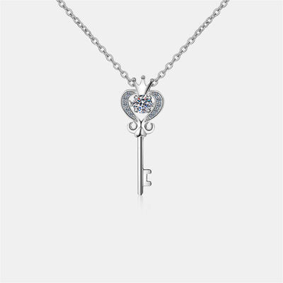 Key Shape Moissanite 925 Sterling Silver Necklace - Flyclothing LLC