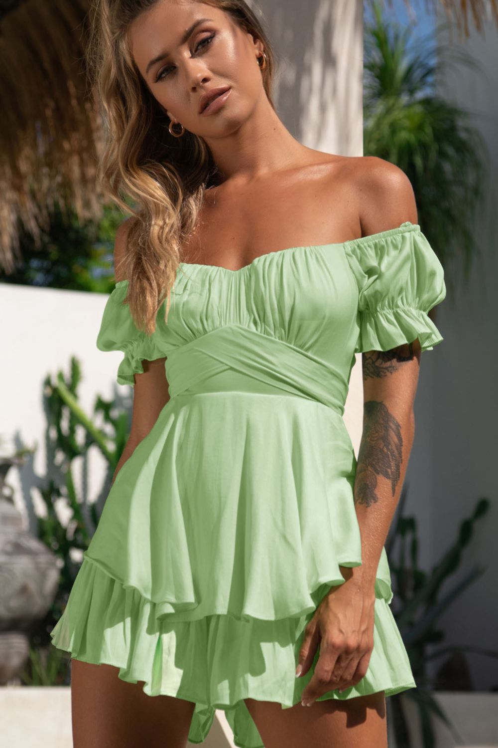 Off Shoulder Flounce Sleeve Mini Dress – Flyclothing LLC