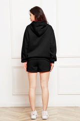 Drop Shoulder Long Sleeve Hoodie and Shorts Set - Flyclothing LLC