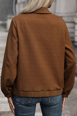 Textured Zip Up Collared Neck Jacket - Flyclothing LLC