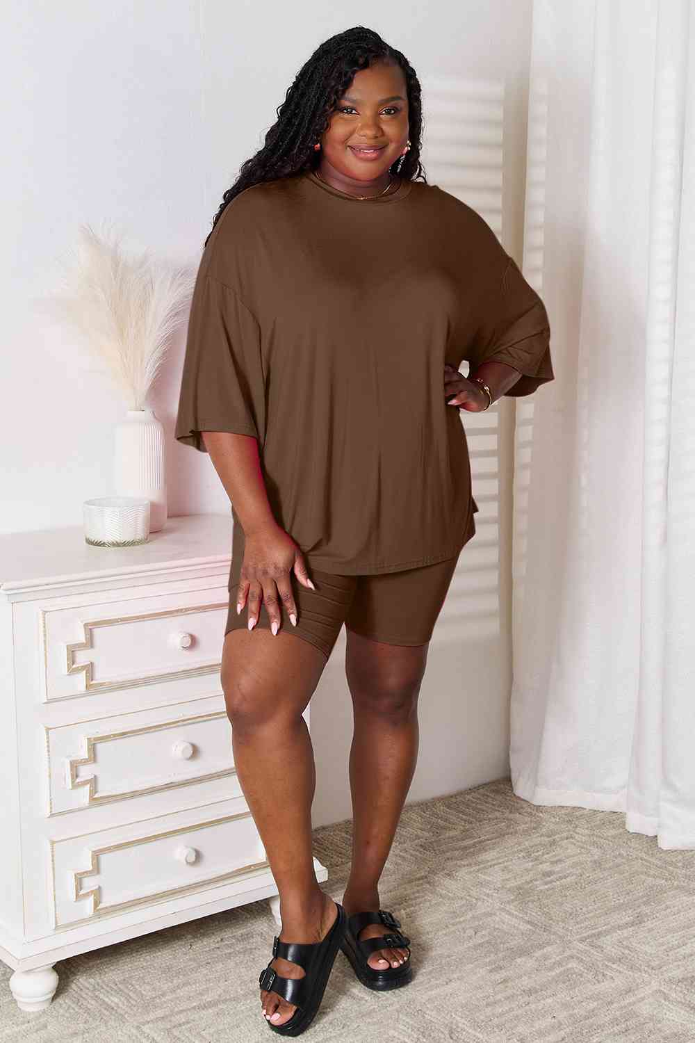 Basic Bae Full Size Soft Rayon Three-Quarter Sleeve Top and Shorts Set - Flyclothing LLC