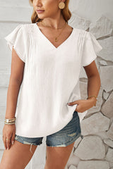 V-Neck Flutter Sleeve T-Shirt - Flyclothing LLC