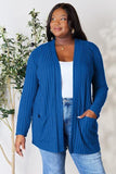 Basic Bae Full Size Ribbed Open Front Cardigan with Pockets - Trendsi