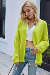 Rib-Knit Open Front Drop Shoulder Cardigan - Flyclothing LLC