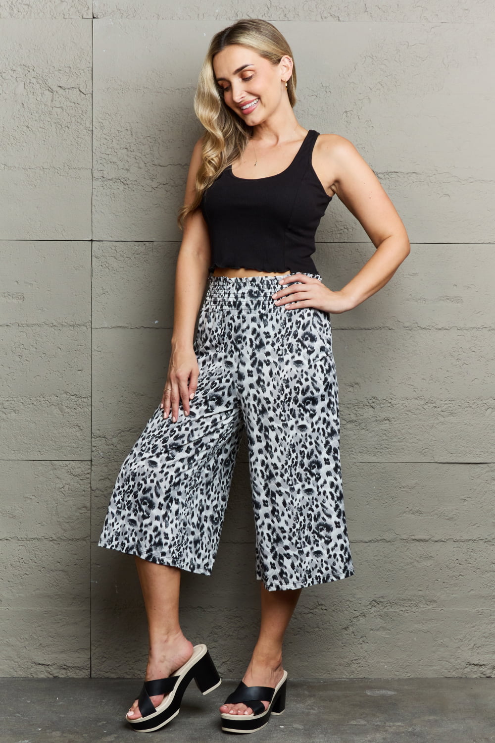 Ninexis Leopard High Waist Flowy Wide Leg Pants with Pockets - Flyclothing LLC