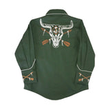 Rockmount Clothing Kid's Vintage Green Steer Skull & Arrow Chain Stitch Embroidery Western Shirt - Rockmount Clothing