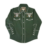 Rockmount Clothing Kid's Vintage Green Steer Skull & Arrow Chain Stitch Embroidery Western Shirt - Rockmount Clothing