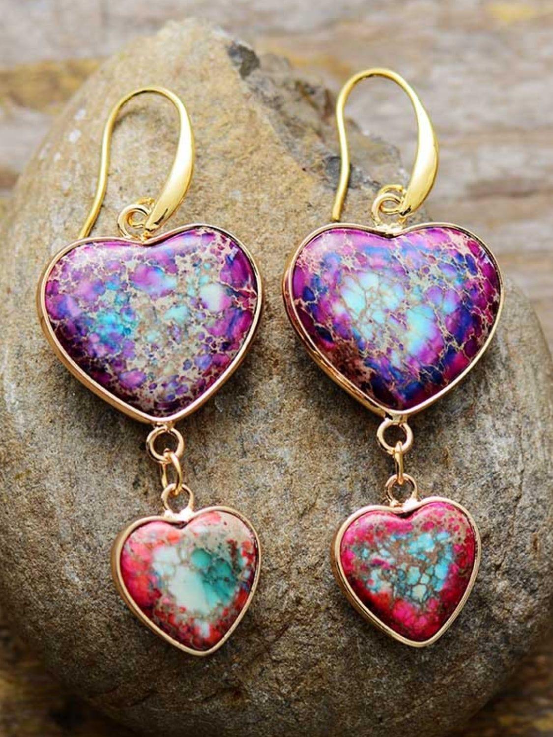 Heart Shape Imperial Jasper Dangle Earrings - Trendsi