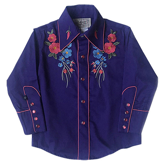 Rockmount Ranch Wear Kids Purple Floral Embroidered Western Shirt - Rockmount Clothing