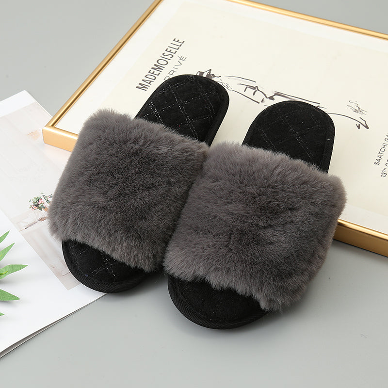 Faux fur discount open toe slippers