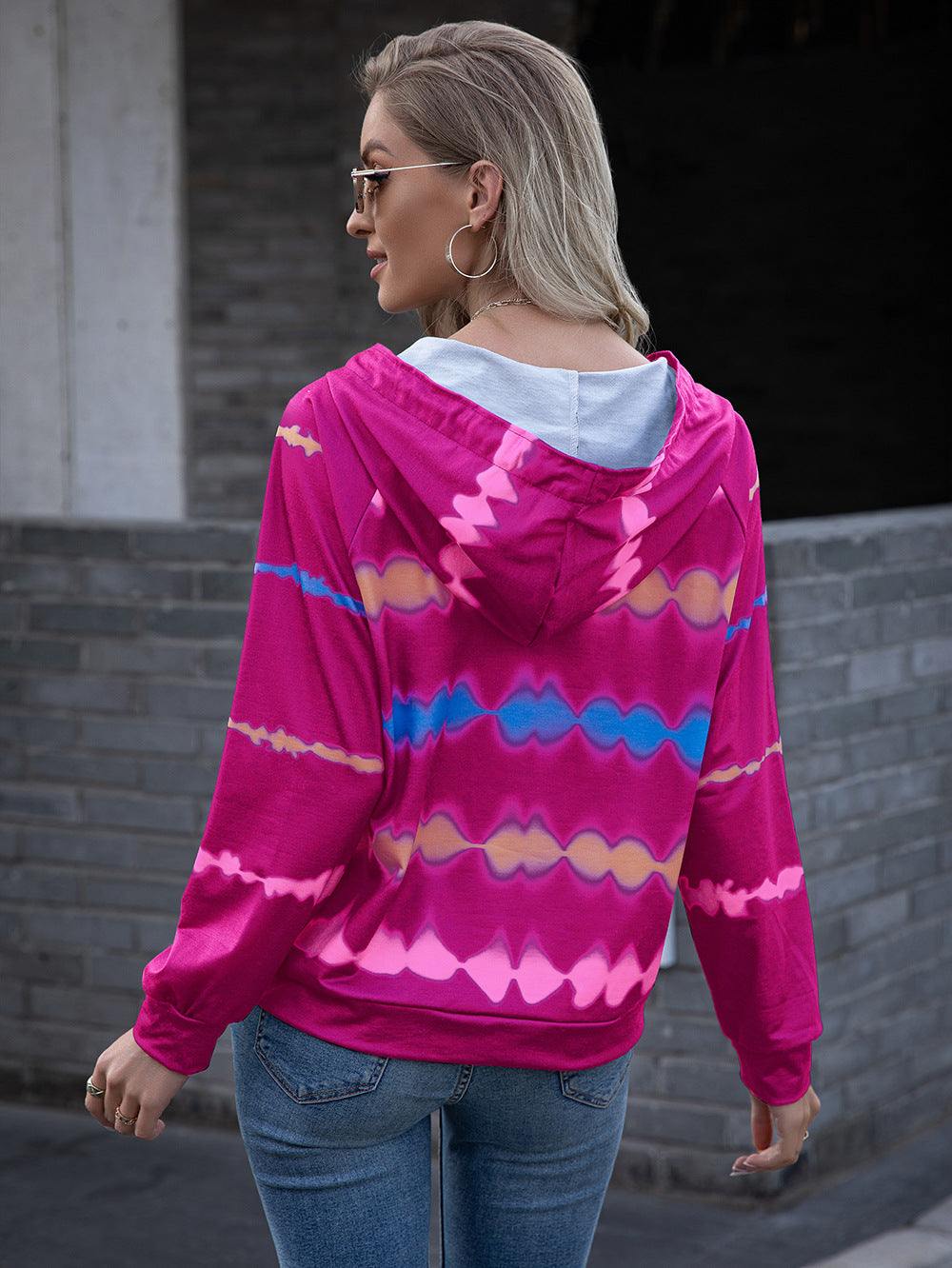 Tie Dye Raglan Sleeve Hoodie - Trendsi