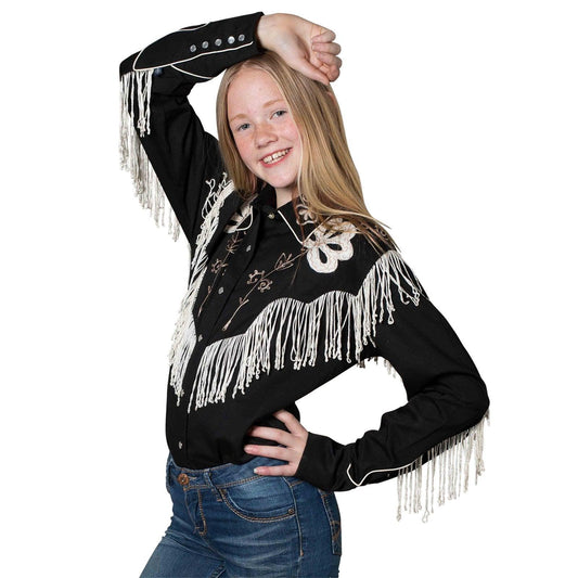 Rockmount Ranch Wear Kids Embroidered Fringe Cotton Black Western Shirt - Rockmount Clothing