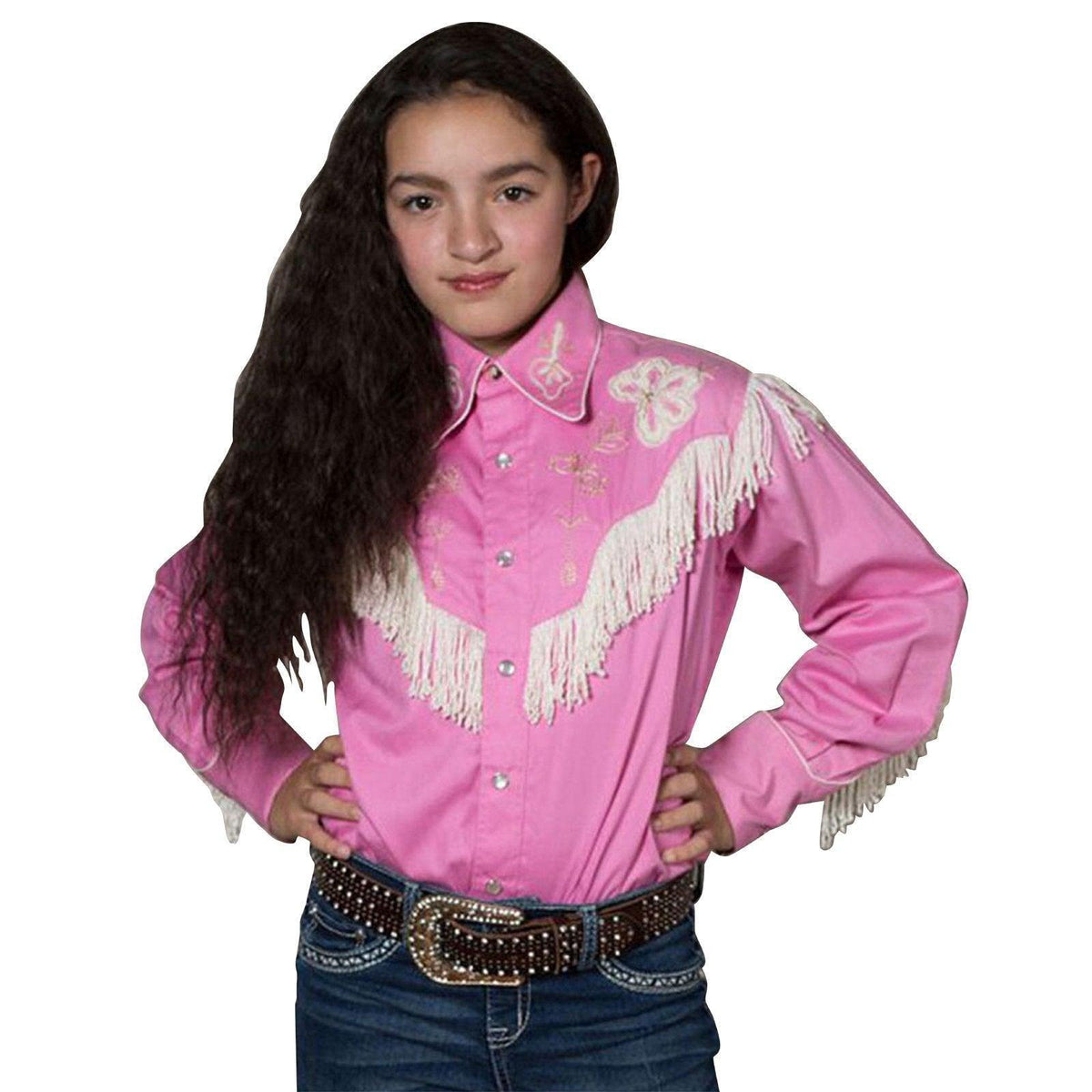 Kid's Embroidered Vintage Fringe Pink Western Shirt - Flyclothing LLC