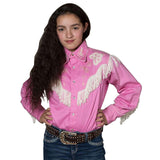 Kid's Embroidered Vintage Fringe Pink Western Shirt - Flyclothing LLC