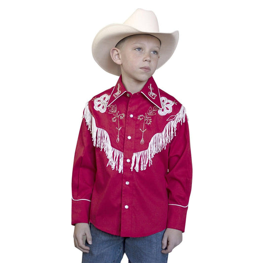 Rockmount Ranch Wear Kids Embroidered Fringe Red Western Shirt - Rockmount Clothing