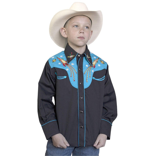 Rockmount Ranch Wear Kids 2-Tone Rocket Embroidered Western Shirt - Rockmount Clothing