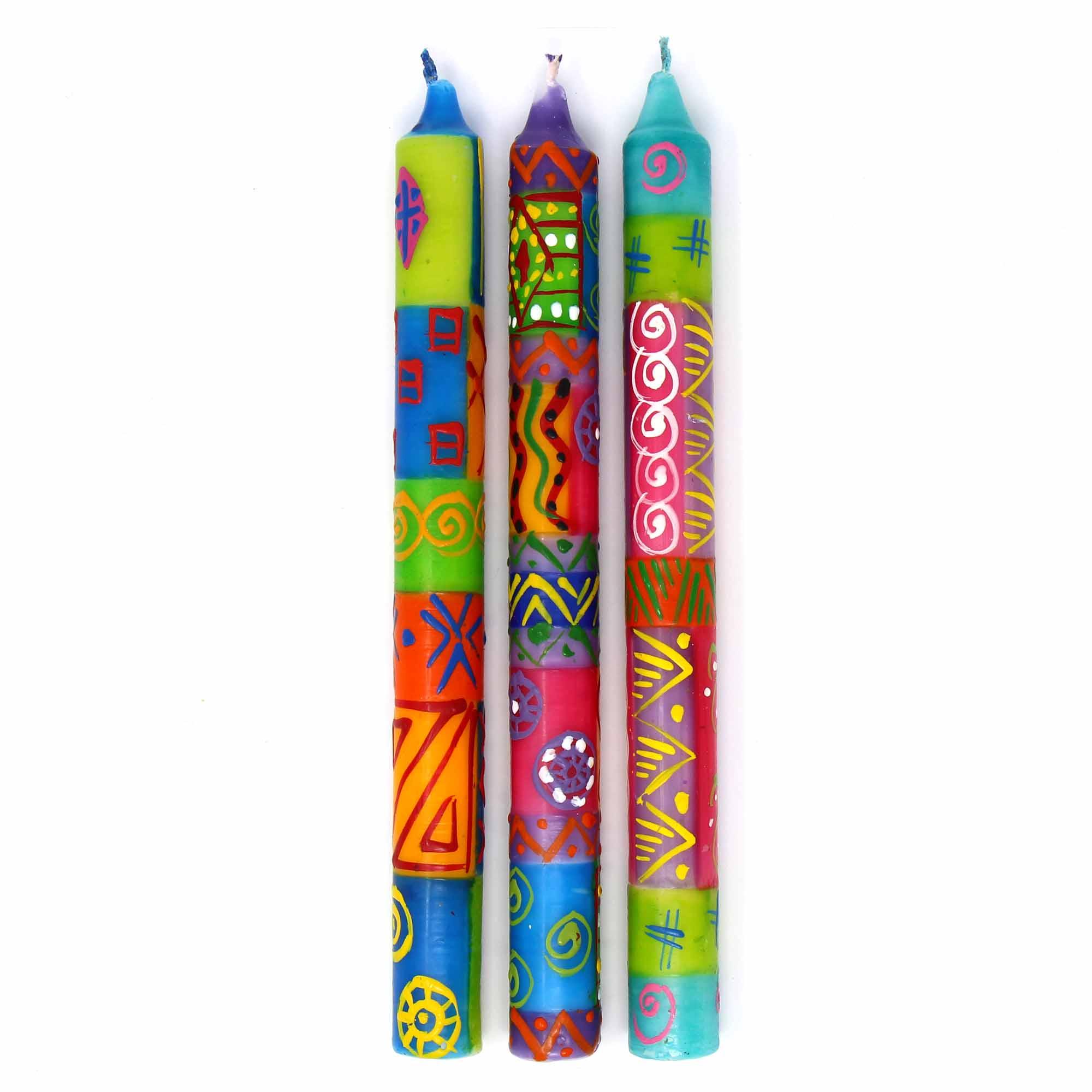 Tall Hand Painted Candles - Three in Box - Shahida Design - Flyclothing LLC